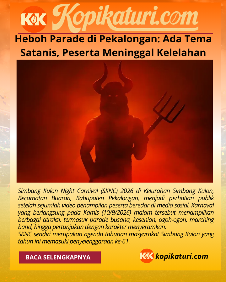 kopikaturi's tweet photo. Heboh Parade di Pekalongan: Ada Tema Satanis, Peserta Meninggal Kelelahans  

Selengkapnya di : https://t.co/0Xy6dvm0Dq

Baca Ringkasan Deskripsi : https://t.co/3v1y9ABpxP
#Parade #Satanic #Pekalongan https://t.co/TN4TlUa4ek