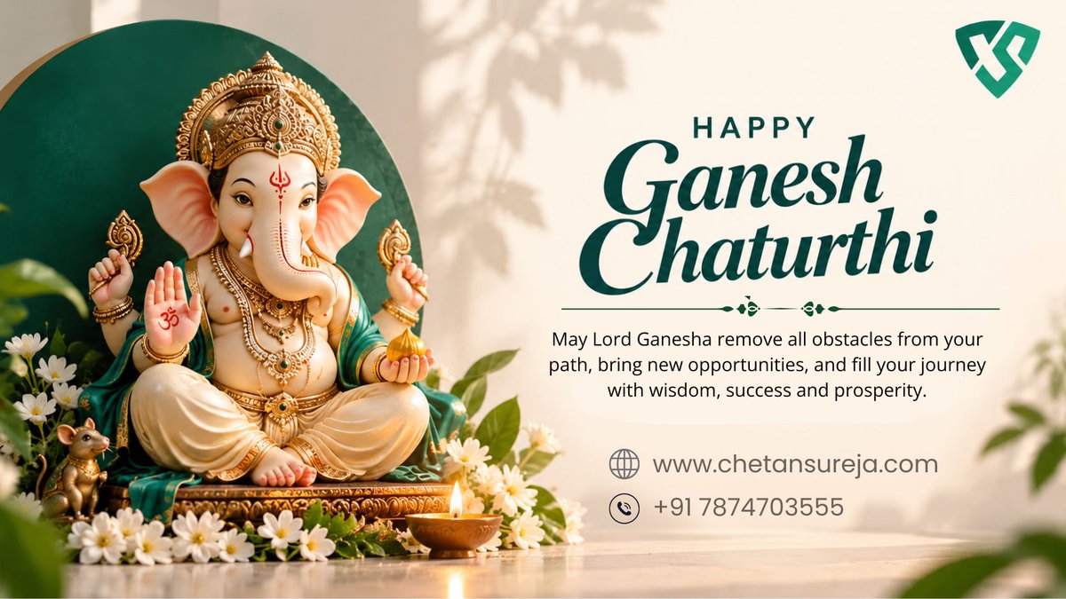 chetansureja's tweet photo. 🪔 Happy Ganesh Chaturthi! 🙏🐘 May Lord Ganesha bless every new beginning with wisdom, happiness, prosperity &amp; success. 🌸✨ May obstacles become opportunities and every journey bring growth. 🌱

Warm wishes from Chetan Sureja! 🙏 https://t.co/Khg8Eq4eku