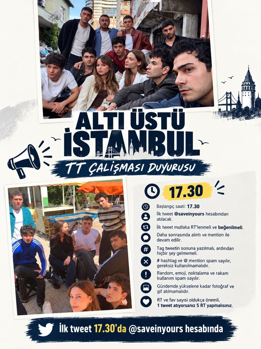 saveinyours's tweet photo. Altı Üstü İstanbul için bugün saat 17.30’da TT çalışmamız var. Tüm fandomu ve desteklerinizi bekliyoruz!🤍
#altıüstüistanbul https://t.co/hFbsHJvAao