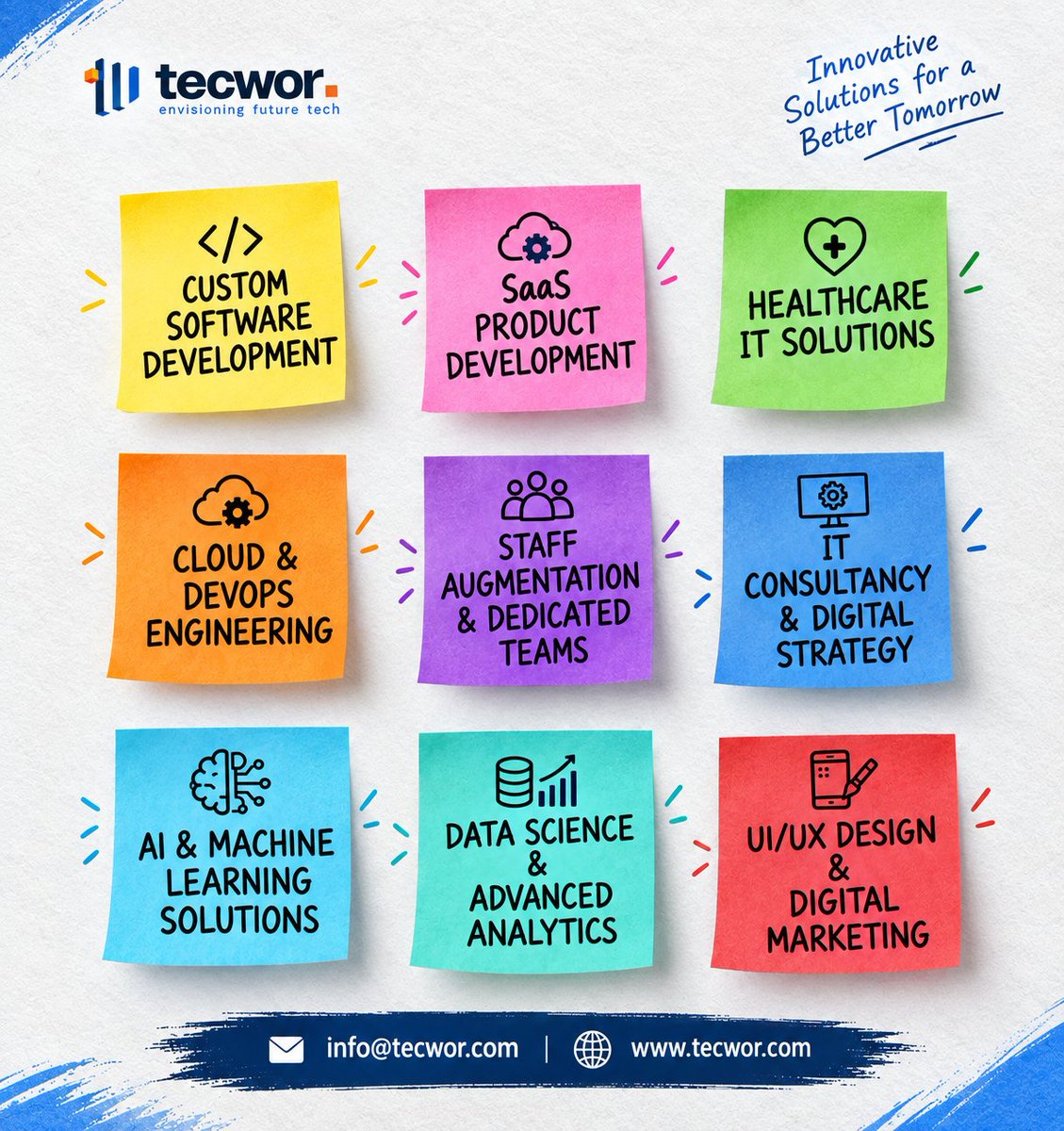 teamtecwor's tweet photo. 🚀 Innovative Technology. Powerful Solutions. Real Business Impact.
🌐 https://t.co/fJAjSSnoPl
📩 info@tecwor.com
#Tecwor #SoftwareDevelopment #SaaS #HealthcareIT #CloudComputing #AI #MachineLearning #DataScience #UIUX #DigitalTransformation #TechSolutions #ITConsulting https://t.co/PyHMxPCk92