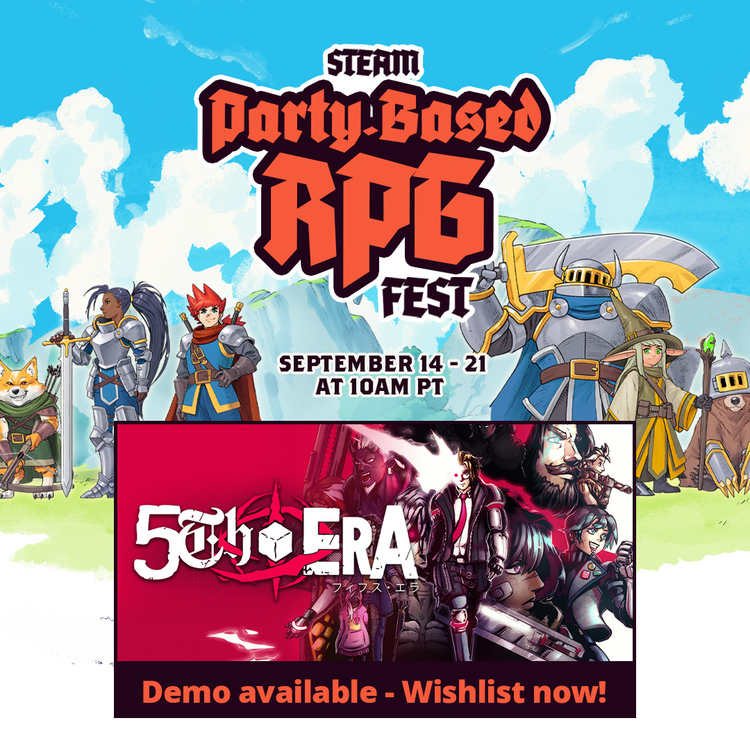 missing_seven's tweet photo. Later today, #5thERA will be featured in Steam’s Party-Based RPG Fest! Don't miss out on all the amazing games in the lineup! Be sure to give it a look!
#RPG #JRPG #IndieGame #RPGDev #Steam #Turnbased https://t.co/wAkCTfWKSw