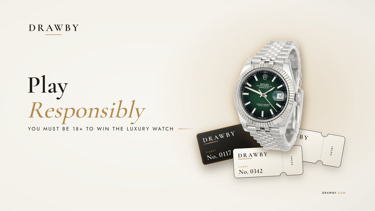 Drawbyofficial's tweet photo. A FAIR GAME STARTS WITH FAIR RULES 🔞
Drawby is open to adults only. Decide what you're comfortable spending. Winning a watch is exciting, but it should never come at a cost you'd regret.

Read our Responsible Play guidelines: https://t.co/0ZZgHsvPj7 https://t.co/iSBK3gISOQ