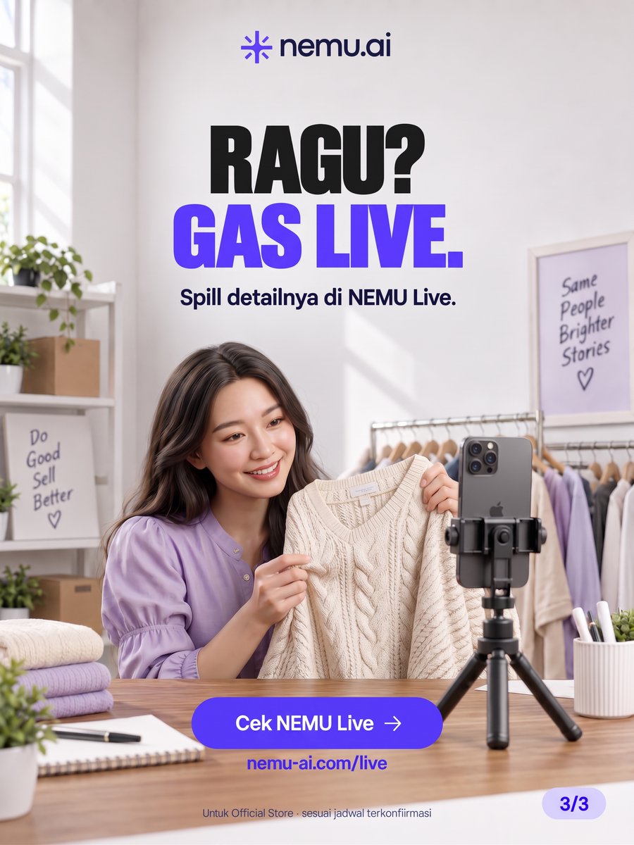 NEMU__AI's tweet photo. Udah pegang lakban, buyer malah “skip dulu, Kak” 😭
Daftar Official Seller NEMU lewat link di bio 💜 NEMU Live udah ada di dashboard seller.

Spill detail produk, jawab keraguan buyer. Live sesuai jadwal terkonfirmasi.
#NEMU #NEMULive https://t.co/NwlDMr5Cp7