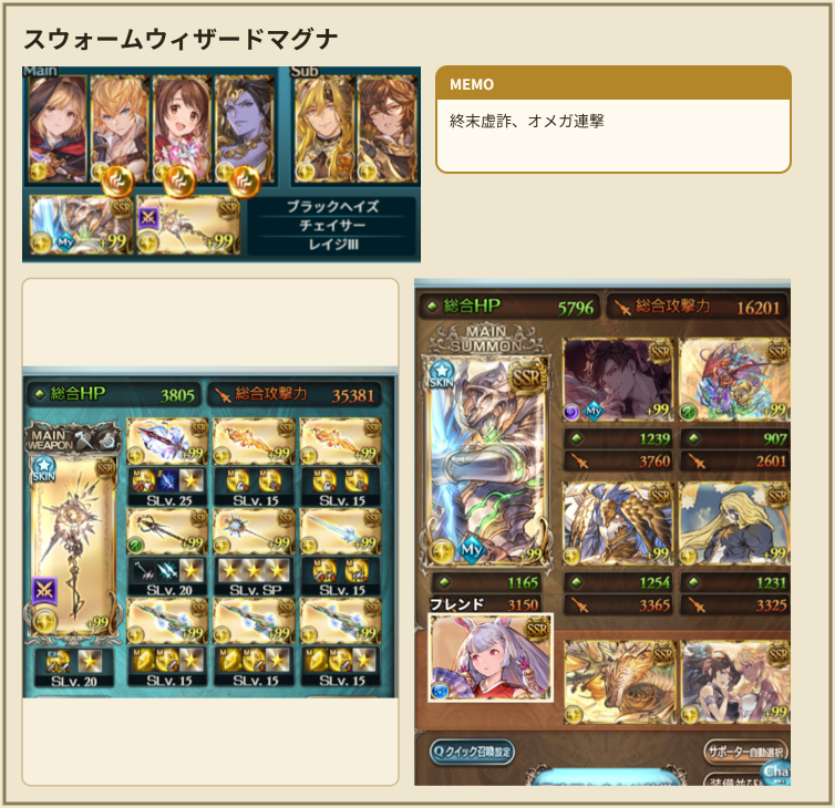 bluedanchou's tweet photo. 古戦場肉集めSWARM編成4選です！

なるべくいろんなキャラを採用しています。
黒猫編成はシュバ剣並べで比較的編成難度が低いです！

肉集めEX、高レベルなどはこちらで更新中！
https://t.co/Co5x2qYZkc

#グラブル https://t.co/VACZVOfimq
