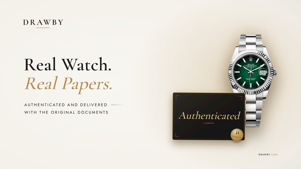 Drawbyofficial's tweet photo. AUTHENTIC WATCHES ONLY ⌚️✨

Every watch you can win on Drawby is:
· Authenticated
· Sourced from authorized dealers
· Delivered with the original papers
· Fully insured on the way to you

See how it works: https://t.co/0ZZgHsvhtz https://t.co/D35wMaDrVE