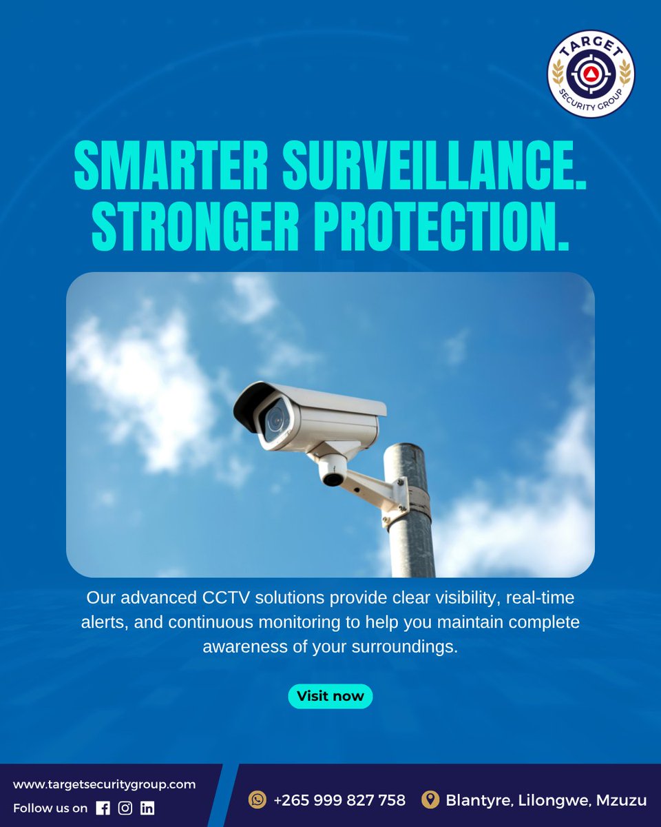 tsgmal_'s tweet photo. 🔒Stay Ahead with Intelligent Security.
 
Protect your property, people, and assets with advanced CCTV systems designed for continuous monitoring and dependable protection.
.
🌐 Visit: https://t.co/KAIM5rzIbV
📲 WhatsApp: +265 999 827 758

#Targetsecuritygroup #malawi https://t.co/ybHGDraI8u