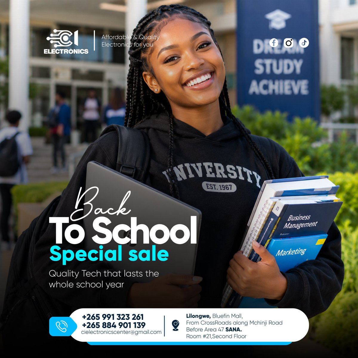 ci_electronics's tweet photo. 𝗕𝗮𝗰𝗸 𝗧𝗼 𝗦𝗰𝗵𝗼𝗼𝗹 𝗦𝗽𝗲𝗰𝗶𝗮𝗹 𝗦𝗮𝗹𝗲 𝗶𝘀 𝗢𝗻! 🎒💻

Quality tech that lasts the whole school year.
Get affordable, reliable electronics for students and professionals.

𝗩𝗶𝘀𝗶𝘁 𝗨𝘀
CI Electronics

📍Bluefin Mall, Lilongwe
From CrossRoads along Mchinji Road. https://t.co/nhP6gUu5i4
