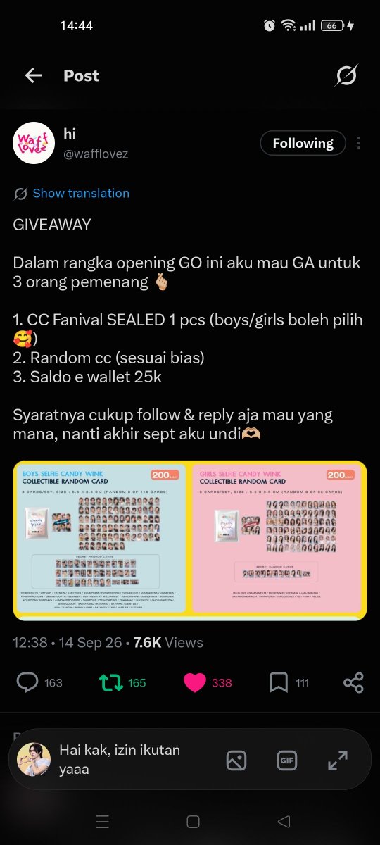 chocolappIe's tweet photo. @wafflovez Hai kak, izin ikutan yaaa. https://t.co/0EPXltXIuc