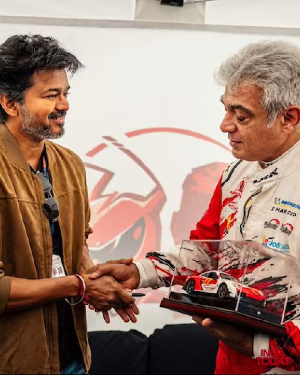 IndiaToday's tweet photo. CM Vijay gifts miniature race car to 'lovely brother' Ajith in new Silverstone pics

#CMJosephVijay‌ #TamilNadu #Silverstone #AjithKumar 

Read More: https://t.co/Jw7g0Du9tw https://t.co/nVycox0bZ4