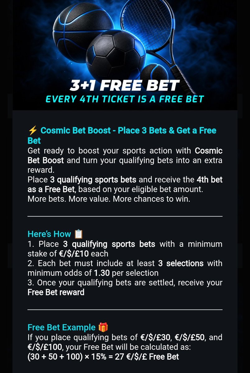 BonusDropClub's tweet photo. For those who enjoy 3-leg accumulators 

this is perfect for you: you get a free bet for every accumulator

👉 https://t.co/lVr2KvNmnN https://t.co/HM4eXR2ZHu