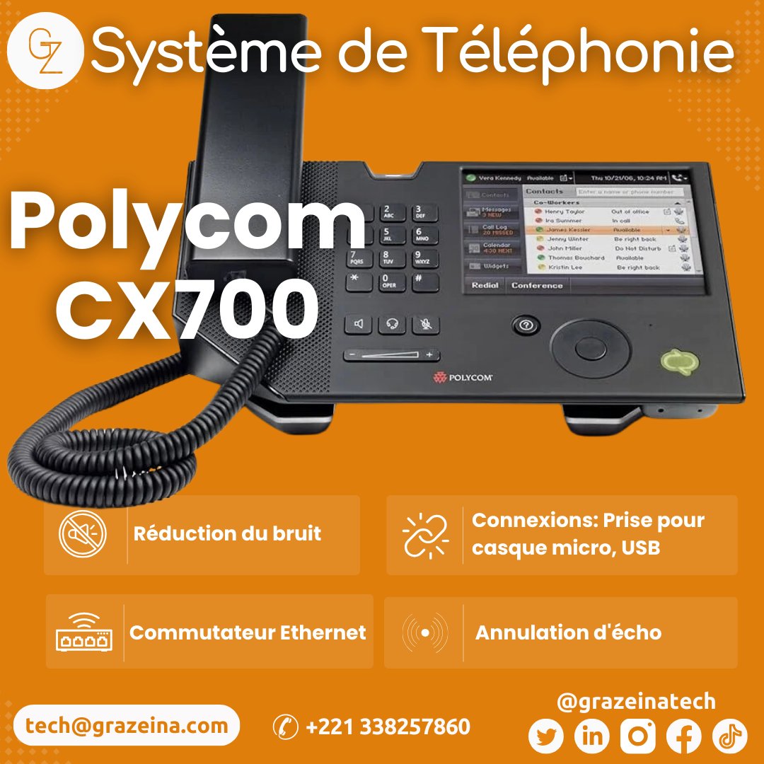 GrazeinaT's tweet photo. Pour toute demande d'achat ou de devis concernant le Polycom CX700, veuillez nous contacter :
📞 +221 33 825 78 60 ou +221 77 116 84 51
📧 tech@grazeina.com
🌐 https://t.co/ldWAncA9dL
#PolycomCX700 #TelephoneIP #SolutionsDeCommunication #Dakar #Senegal https://t.co/7O8oW13fr9