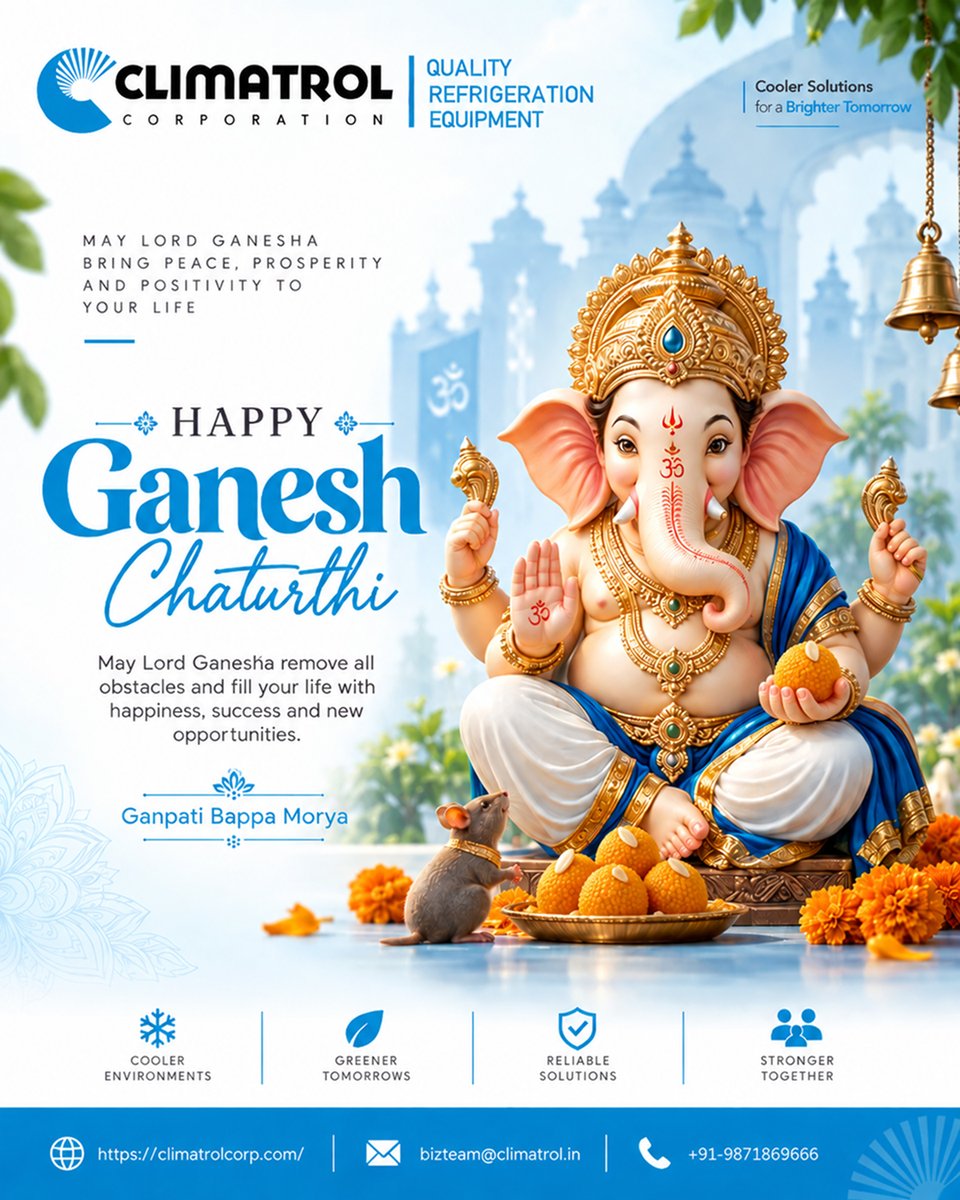 Climatrol_in's tweet photo. May Lord Ganesha remove all obstacles, bless you with peace, prosperity, happiness, and open doors to new opportunities.

🌿 May this Ganesh Chaturthi bring positivity and success to you and your loved ones.

Ganpati Bappa Morya! 🙏🐘

#HappyGaneshChaturthi #GaneshChaturthi https://t.co/BjVTcEsQpv