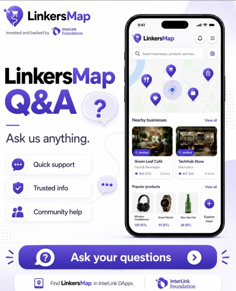 LinkersMap's tweet photo. LinkersMap @LinkersMap Answers Your Questions!

Question 1/4: Can only businesses register and sell, or can private individuals do so as well? Is listing items and trading similar to platforms like Vinted, Allegro, OLX or eBay?

Answer: Both businesses and private individuals can register on LinkersMap and sell products or offer services.

In some ways, listing and selling may feel similar to platforms such as eBay, Vinted, OLX or Allegro. However, LinkersMap is different because it is designed as a geo-commerce platform, allowing buyers to discover nearby and non-local sellers through a map and transact within the InterLink ecosystem.

---

Question 2/4: Is there a plan to integrate internal shipping in the future, with the option to select a delivery method directly on the platform — such as postal service, parcel lockers and other options?

Answer: Yes. In the future, LinkersMap plans to explore integrating delivery and shipping options directly into the platform.

This could include postal services, couriers, parcel lockers and other delivery methods where suitable integrations are available.

Initially, however, buyers and sellers may need to arrange delivery between themselves depending on their location.

---

Question 3/4: Is an ITLX wallet required to provide services, or will there be other methods available, such as using an exchange wallet address or other payment methods?

Answer: Yes. An ITLX wallet address is required to access and use LinkersMap.

However, once InterLink reaches Open Mainnet, cross-network interoperability with major external blockchain networks is planned. This would allow LinkersMap to support multi-currency payment options, including stablecoins, in addition to $ITL.
---

Question 4/4: If I wanted to recommend LinkersMap to someone who wants to offer services, should they first learn how to use the InterLink and ITLX apps and then register on LinkersMap?

Answer: As long as they know how to connect their ITLX wallet when registering their business or services on LinkersMap, they should be fine.

However, becoming familiar with the InterLink app and ITLX wallet first would be the recommended process. 

We also plan to create short tutorial videos showing users how to register a business, connect their wallet, list products or services, and use the main features of LinkersMap.

@Dr_Picoin
