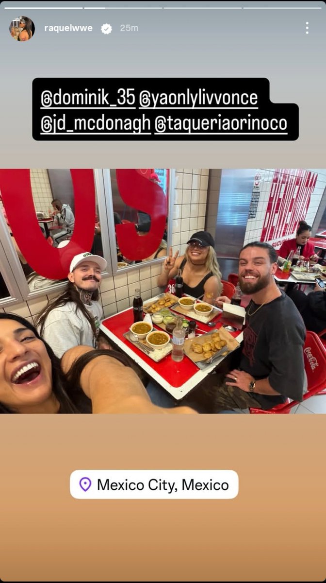 thejudgmentdayy's tweet photo. Our beautiful family in mexico city 
Raquel rodriguez @RaquelWWE 
Dominik Mysterio @DomMysterio35 
Liv Morgan @YaOnlyLivvOnce 
Jd mcdonagh @jd_mcdonagh 
#thejudgmentday #thejudgmentdayfamily https://t.co/VcrB9XQQcE