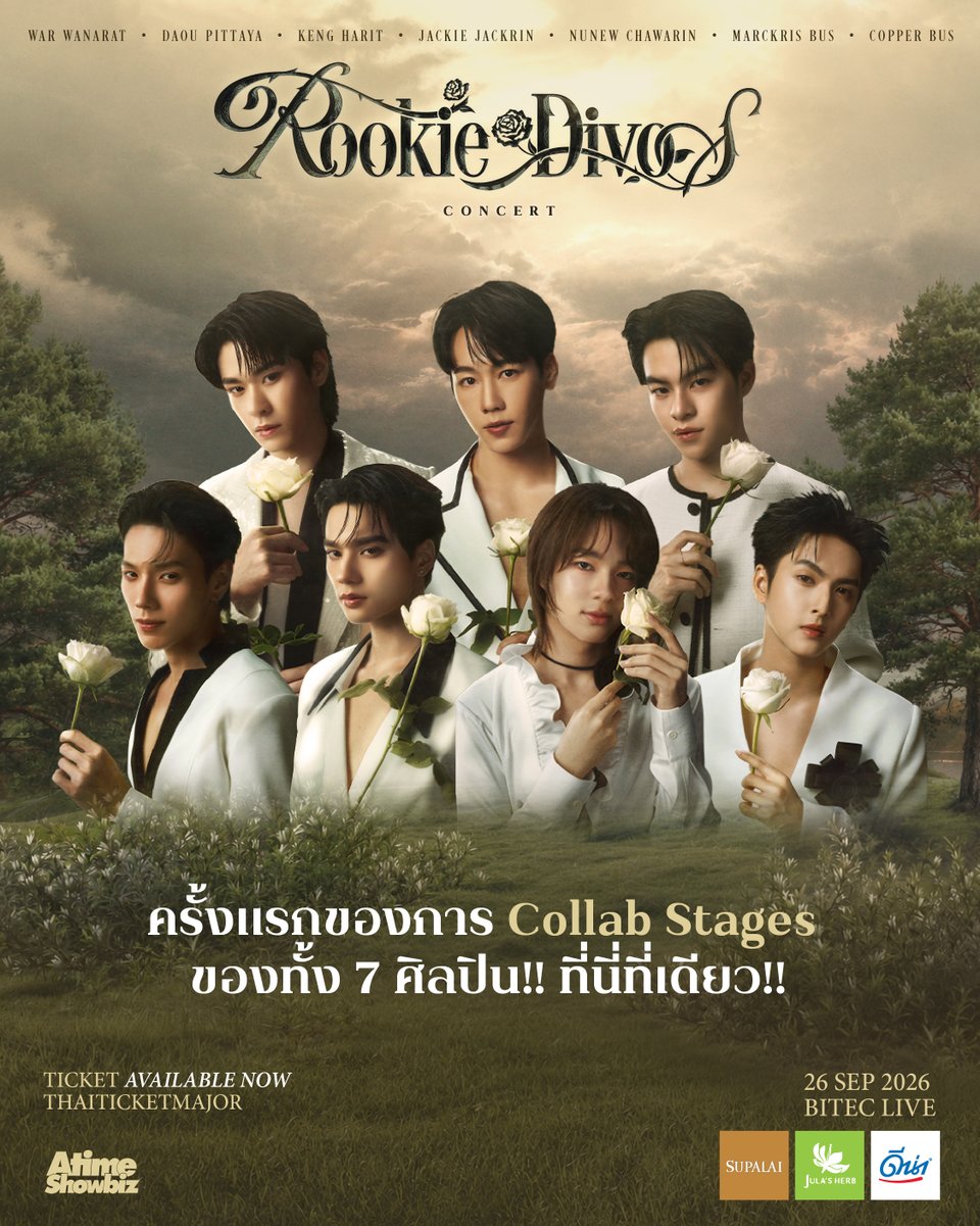 atimeshowbiz's tweet photo. 7 เสียง 7 สไตล์ ที่จะมารวมกันเป็นหนึ่ง🔥 ในคอนเสิร์ตรวมเมน Vocal แห่งปี!! ที่ #ROOKIEDIVOSCONCERT เท่านั้น!! อีกไม่กี่วัน เตรียมตัวมาเจอกันนะ💥

ROOKIE DIVOS CONCERT🤍🌹
📆วันเสาร์ 26 กันยายน 2026 
ที่ BITEC LIVE

✅ขายบัตรแล้ววันนี้ ทาง Thaiticketmajor
Link ขายบัตร : https://t.co/eX1P9xRiLR

#ROOKIEDIVOSCONCERT
#warwanarat #DAOU #KengHarit #JackieJackrin #NuNew #MARCKRIS #COPPERdechawat
#ATIMESHOWBIZ
#SUPALAI
#ดีน่า
#จุฬาเฮิร์บ