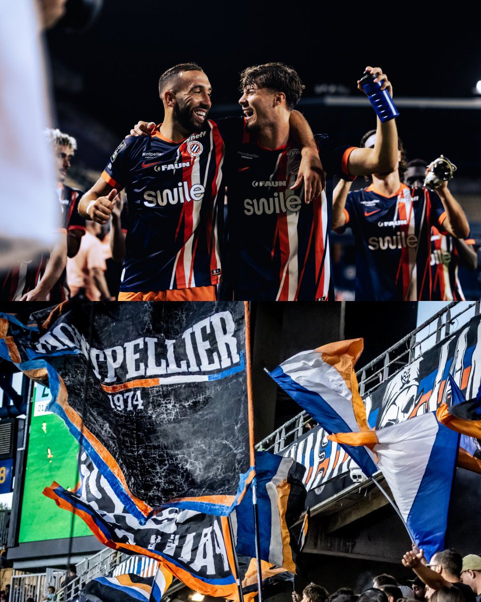 MontpellierHSC's tweet photo. 🏟️ 𝗨𝗡𝗘 𝗦𝗢𝗜𝗥𝗘́𝗘 𝗣𝗔𝗥𝗧𝗔𝗚𝗘́𝗘 🧡
Retour en images sur la communion entre les Pailladins et La Mosson à l'issue de la victoire face à Pau !

𝐌𝐞𝐫𝐜𝐢 🙏

#MHSCPauFC 1-0 https://t.co/V1lEhQIqE2