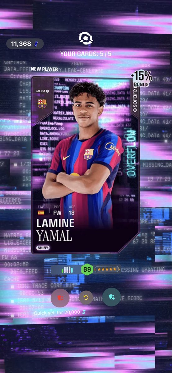 JCBSorare's tweet photo. Convinced myself to spend some more gems to help with the £1,000 goal… finally hit a Yamal 🤩 https://t.co/z5gwnI2OZe