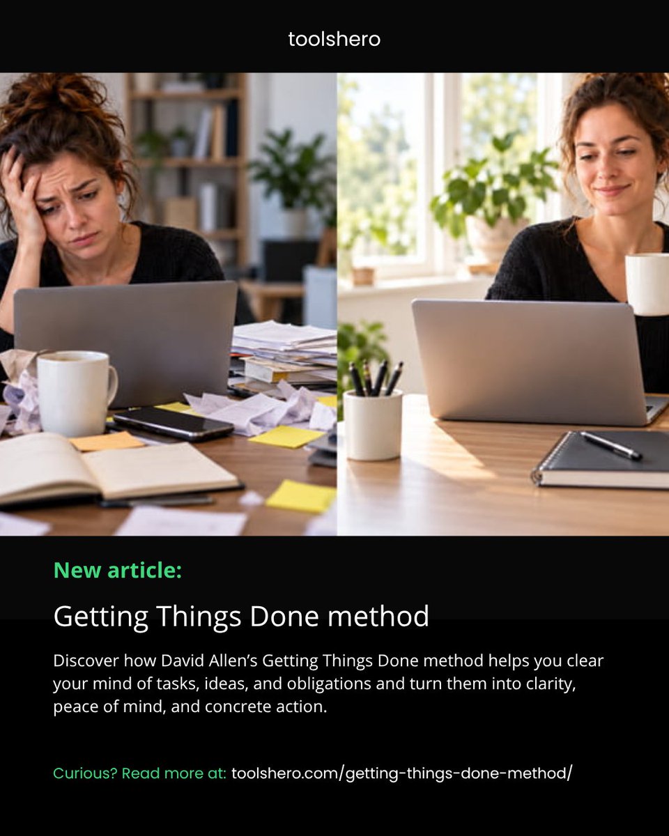 ToolsHero's tweet photo. Your head is not a task list. The Getting Things Done method helps you organize tasks, ideas, and commitments outside your head. Includes 5 steps, examples, and practical use.
 https://t.co/GicSgNvn0N
#gtd #gettingthingsdone #productivity #timemanagement #focus #planning https://t.co/5dkFj4xzBW