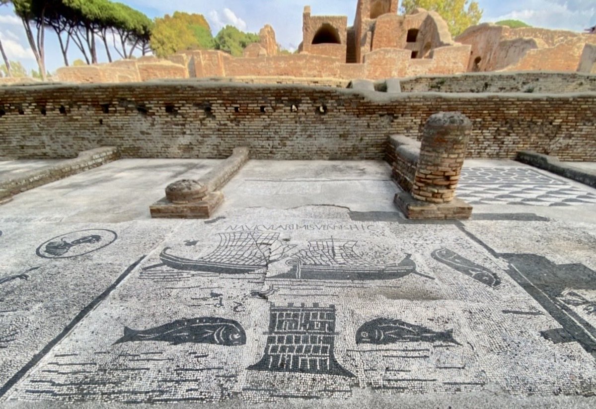 KatesfWriter's tweet photo. Although Augustan in origin, the Piazzale delle Corporazioni in #OstiaAntica was enlarged, the buildings subdivided to house local and foreign shipowner’s and merchant’s collegia or guilds. The black and white mosaics are mid 2nd C AD.
My own 📷
#MosaicMonday #Archaeology #Rome https://t.co/nEQ478rRO7