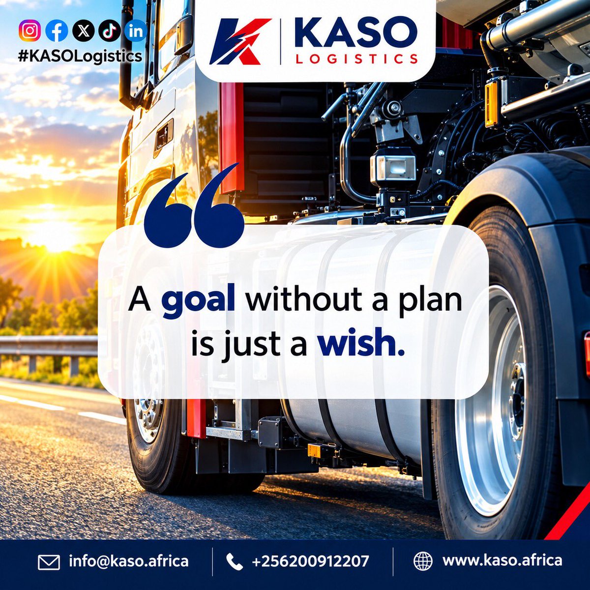 kaso_logistics's tweet photo. 🎯 A goal without a plan is merely a wish.

This Monday, turn  intent into action  and  plans into progress.🚀

KASO Logistics — Moving Trade. Building Trust..📦

WhatsApp : 📲 +256 200 912 207
📧 info@kaso.africa

#MondayMotivation #KASOLogistics #Logistics #GlobalTrade https://t.co/5AU80IXLDc