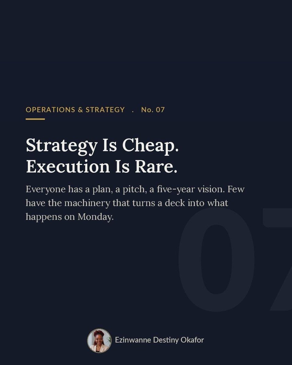 Cassy_Blakes's tweet photo. Stop buying more strategy. Build the boring system that turns a single plan into weekly, owned action.

#strategymanagement 
#operationsmanagement 
#operationsandstrategy https://t.co/WC3gJ34KTX