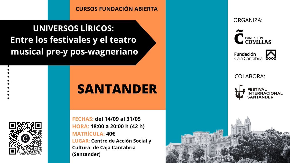 FundComillas's tweet photo. 🎶CURSOS | Esta tarde arranca el curso de ópera "Universos Líricos" en Fundación Caja Cantabria @casyc con la conferencia del director orquesta Miquel Ortega sobre "La Traviata de Verdi". 

👉Si aún no lo has hecho... te quedan 4h para matricularte. ¡Solo 5 plazas disponibles! https://t.co/CAME5GKeIL