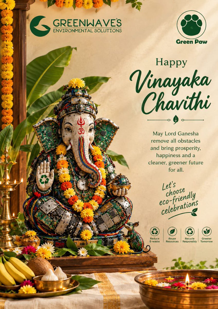 greencomrades's tweet photo. 🌿 Nature-loving Ganesha means earthen Ganesha!
On the auspicious occasion of #GaneshChaturthi,let's install eco-friendly earthen Ganesha Ji at home,spread the message of nature conservation,and celebrate the cultural festival in an environmentally friendly way. 🐘
@Greenwaveses https://t.co/KZrfEDjdn5