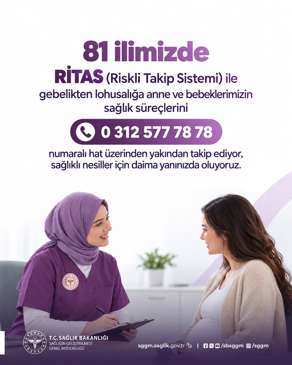 sbsggm's tweet photo. Gebelik ve lohusalık süreçlerinizi daha yakından takip etmek için Riskli Takip Sistemi’ni (RİTAS) 81 ilimizde hayata geçirdik!

Koordinatör ebelerimiz, RİTAS kapsamında gebelikten lohusalığa anne ve bebek sağlığı için daima yanınızda.

#SağlıklıTürkiyeYüzyılı 
#SağlığıGeliştirenTürkiye
#AnnelikYolculuğu