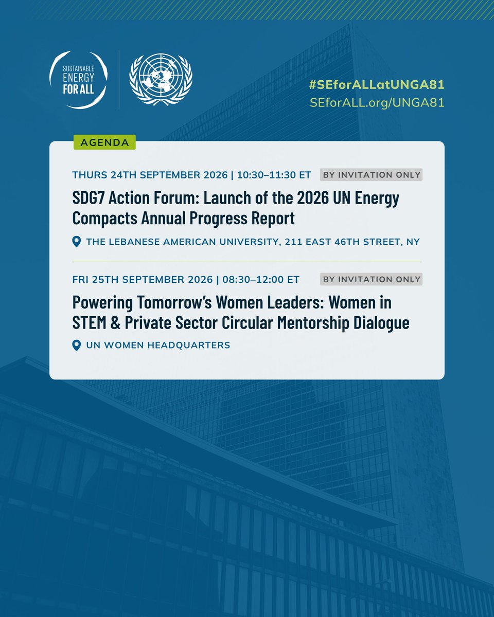 DamilolaSDG7's tweet photo. I will be leading a delegation from @SEforALLorg to #UNGA81 &amp; @ClimateWeekNYC where we will convene governments, finance institutions, philanthropies and the private sector for high-level dialogues, investment roundtables and partnership announcements.

🔗 https://t.co/TMJI4N5hA4 https://t.co/VsAvRPvVMr