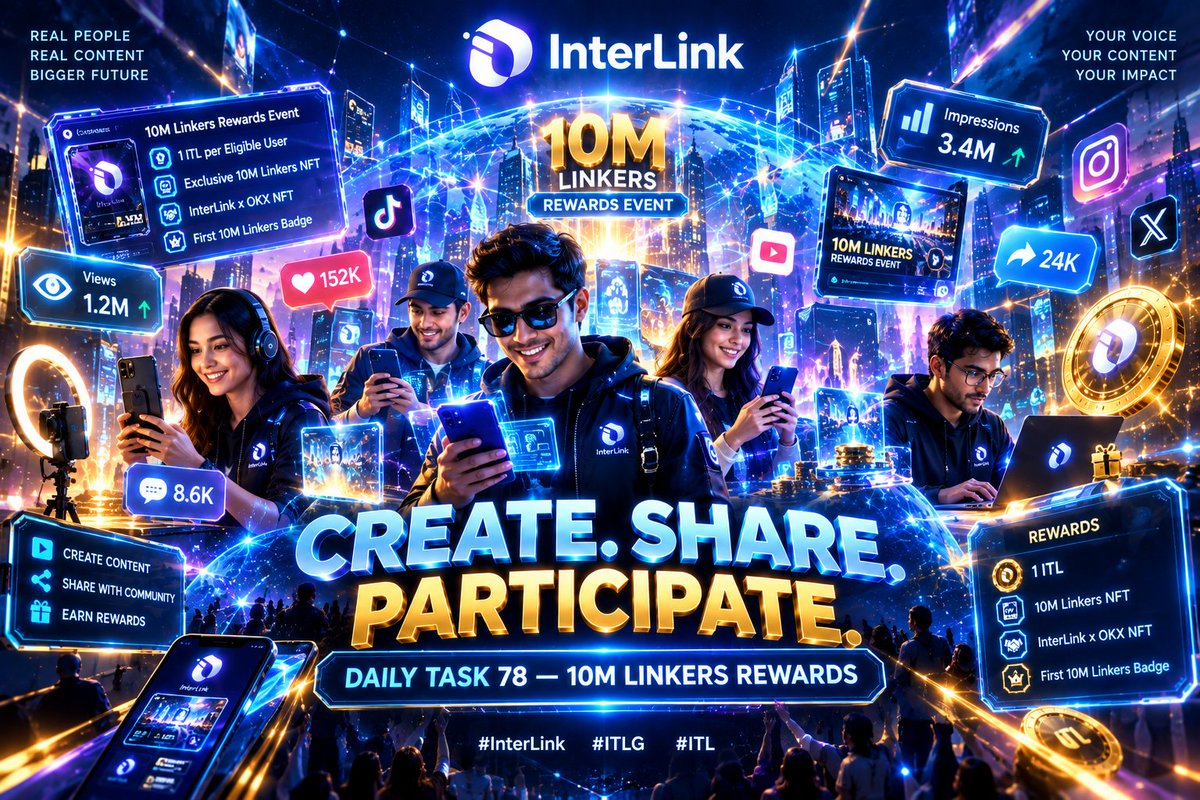 jplu0406's tweet photo. 📣  — CONTENT POWER
 social-media campaign visual for InterLink Daily Task 78. Show multiple Linker creators holding futuristic holographic smartphones while creating and sharing content about the 10M Linkers Rewards Event.

 #InterLink #ITLG #ITL.  . https://t.co/Xu5ouyUKBp