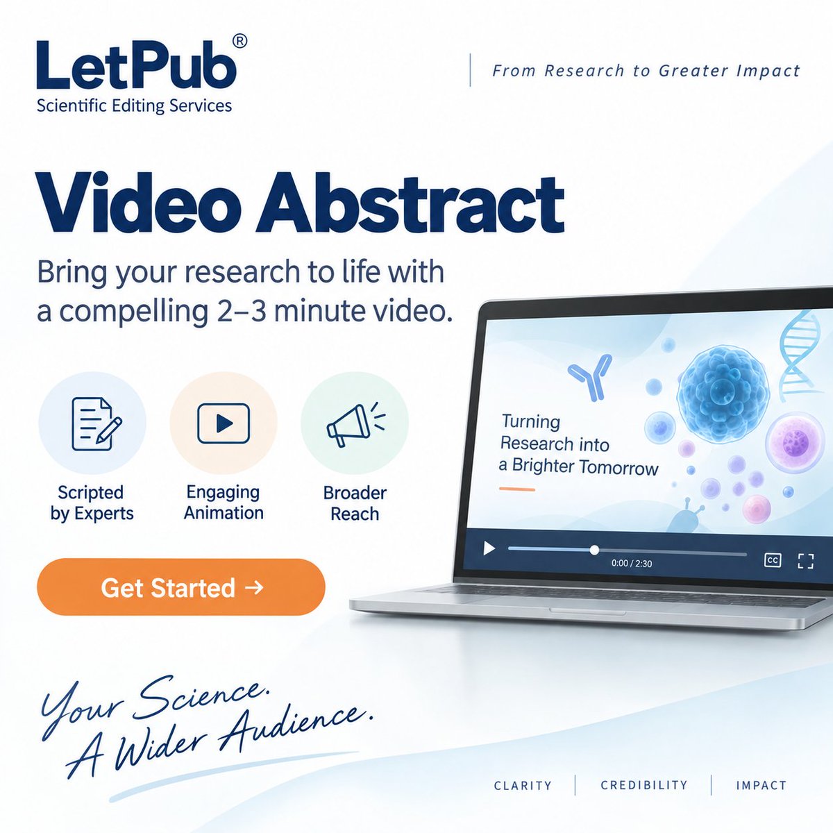 LetPub's tweet photo. Bring your research to life. LetPub turns complex science into clear, engaging 2–3 minute video abstracts, designed to expand your reach and amplify your impact. Check out our service: https://t.co/vHR2MYTSwK
 #ScientificEditing #VideoAbstract https://t.co/VYTA0qzZJl
