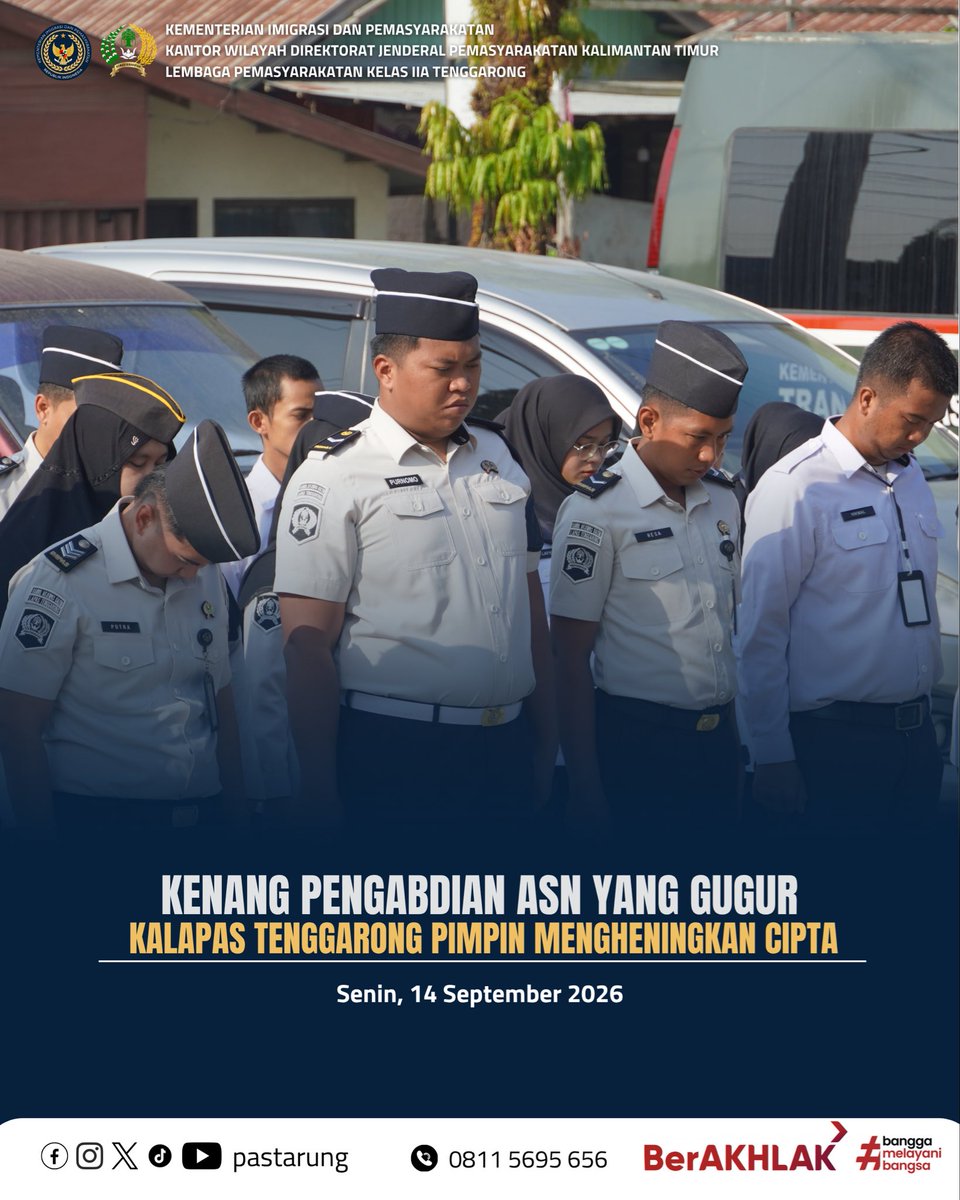 pastarung's tweet photo. 🕊️ Mengheningkan Cipta untuk ASN yang Gugur di Jayawijaya

Senin, 14 September 2026, Kalapas Kelas IIA Tenggarong memimpin jajaran dalam mengheningkan cipta sebagai bentuk penghormatan dan penghargaan kepada ASN yang gugur dalam menjalankan tugas di Jayawijaya. https://t.co/yfz7SiMj9R