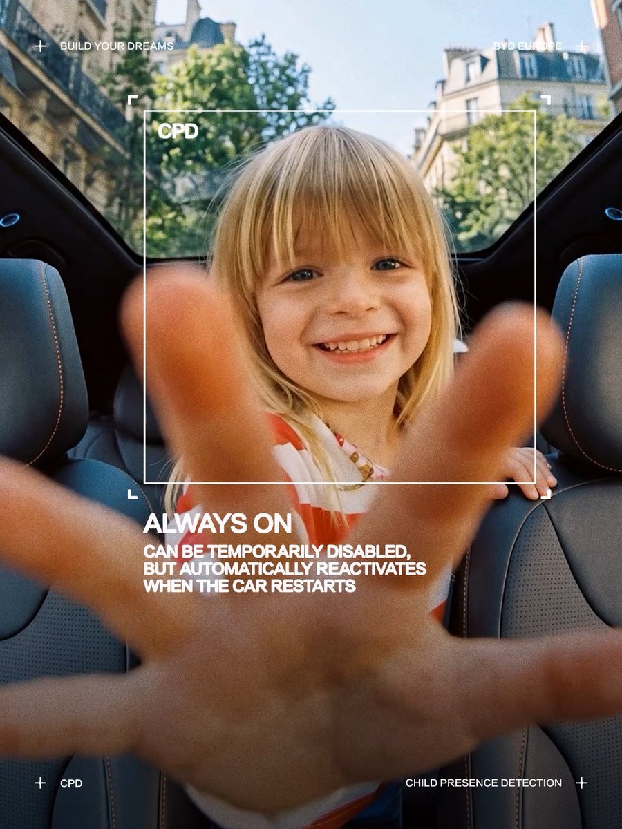 TheBydEurope's tweet photo. Life moves fast and your car should keep up! Our Child Presence Detection system, integrated in all our models, watches over your little ones automatically wherever you go.

#BYD #BuildYourDreams https://t.co/GrXkjboWYr