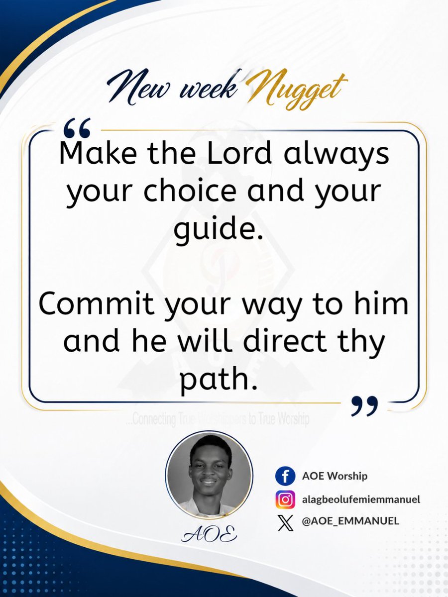 AOE_EMMANUEL's tweet photo. Make God this week and always your choice.
#AOE #NewWeekNugget #God #choice https://t.co/sftyvjuyIf