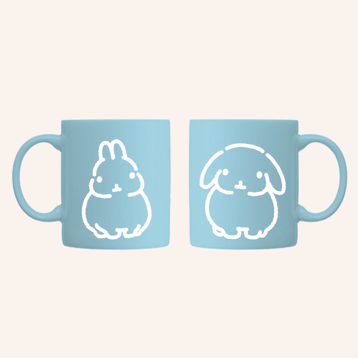 flufflop's tweet photo. 新作✨撥水絵付のマグカップができました☕️
あんよの短いたちみみちゃんとたれみみちゃんを、前後にちょこん（どどん）とデザインしました。
撥水絵付ならではの立体感と存在感が魅力的な仕上がりです✨
うさぎDaysにて販売予定です！
#うさぎDays https://t.co/aWLiHLpbwU