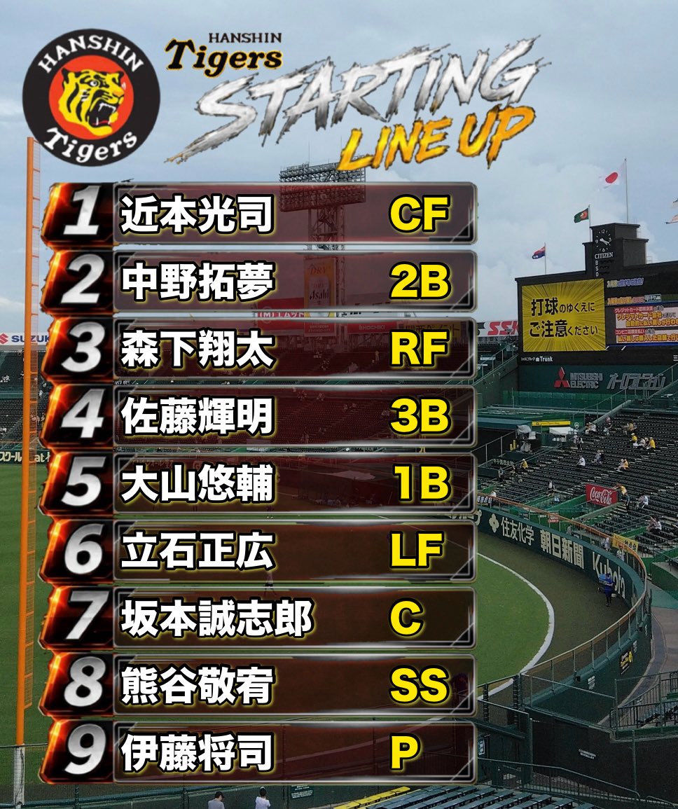 tora_mx13's tweet photo. 速報‼️阪神vs中日【スタメン⚾発表】
9月14日（月）18時00分
１軍公式戦【阪神甲子園球場】
 #阪神タイガース #スタメン https://t.co/EiXzduLjy1