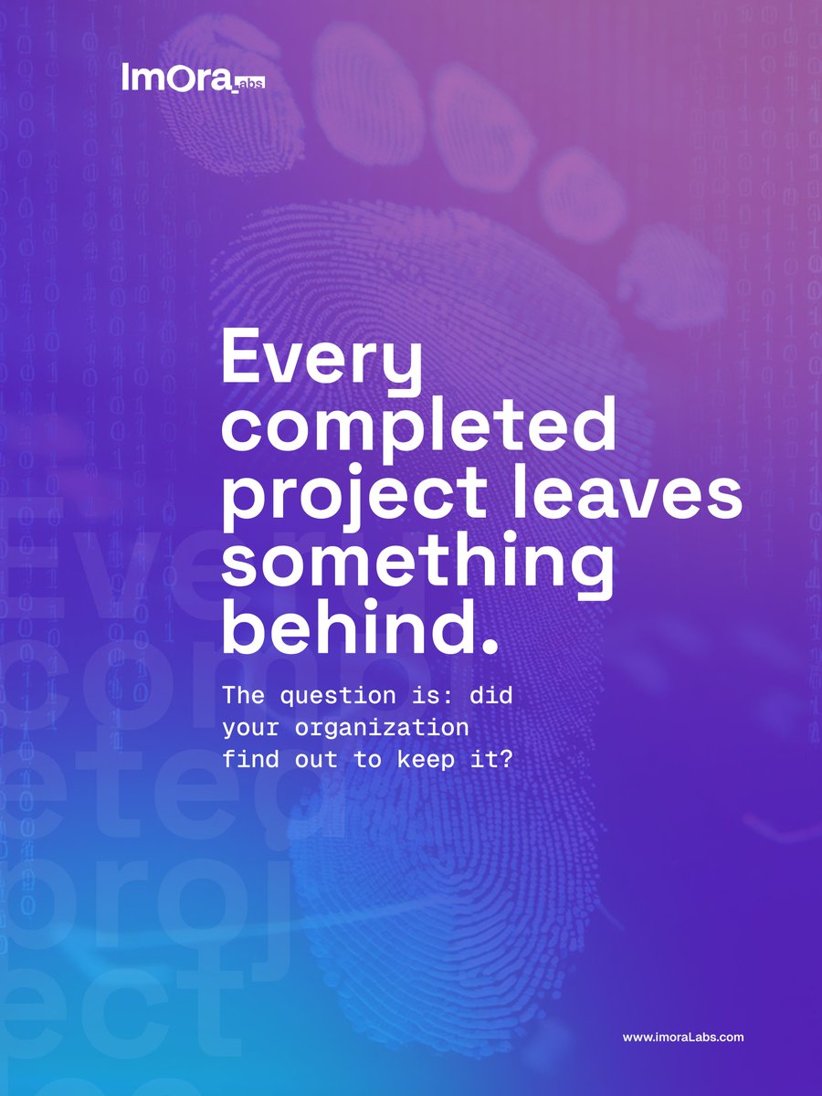 ImoraLabs's tweet photo. The “juice” of a project for an organisation is often the learnings, and these can only be gathered after the project is done.

This is what a project leaves behind.

Is your organisation aware of this? https://t.co/dHnOMe9aZf