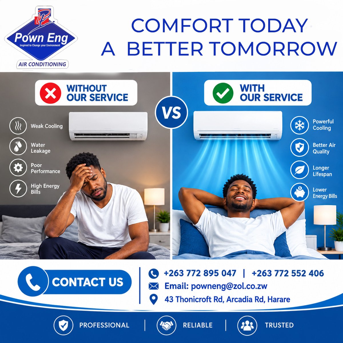 AirPown's tweet photo. ☀️ THIS SUMMER, DON’T LET THE HEAT WIN! ❄️Without the right air conditioning, surviving the summer heat can be a real challenge! Make sure Pown Engineering is your trusted partner for reliable cooling solutions #PownEngineering #SummerReady #StayCool #AirConditioning  #Harare https://t.co/OkH97Ic5b5