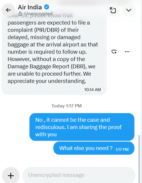 sudarsansaig's tweet photo. @airindia @airindia  : Why do you want to hide behind the problem without addressing the problem ? I DM'ed but reply till now, below is the evidence. https://t.co/DaTShC9HCi