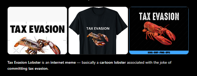 topquantinu's tweet photo. Every coin left and right is 10% tax

tax evasion lobster goes with the bare minimum. https://t.co/yA3h17xn4z