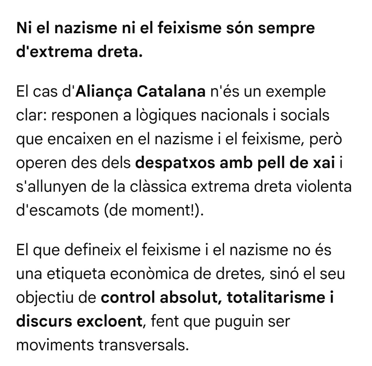 perinno's tweet photo. La gent valenta del país fa segles que sap atacar el feixisme de cara i sense por. En Pau i en guerra. I el tornarà a aturar com a la #Diada2026

Jo només sóc periodista. Vosaltres, polítics. I "al sector" sabeu bé quin pa s'hi dóna. Sort! 🍀

#NoSalvenUnaMerda 🖤💩

©️perinno🏌🏾 https://t.co/i2T3A7N0lx