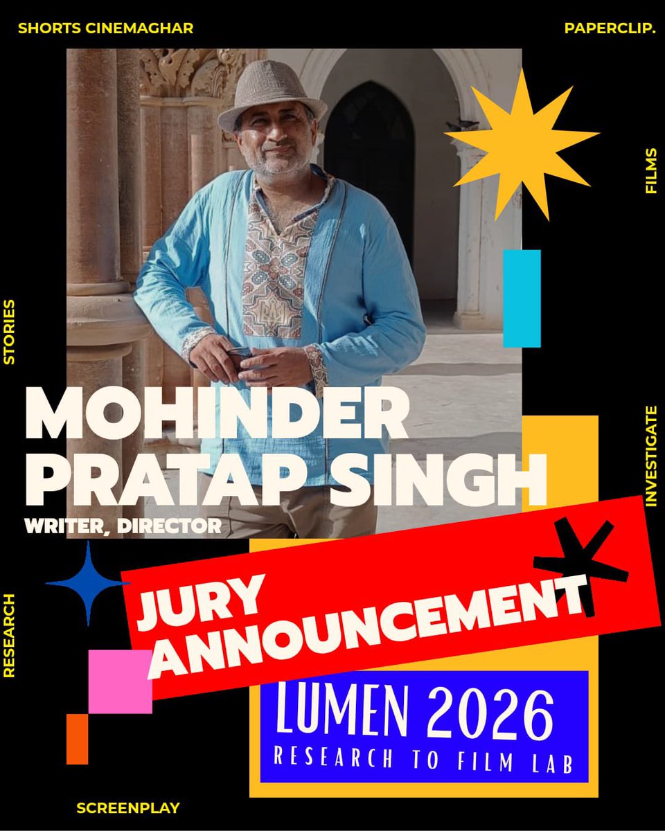 lumenfilmlab's tweet photo. Jury Announcement:

From M.S. Dhoni: The Untold Story and Apharan to Queen, Undekhi, Aar Ya Paar and Crakk, writer and director Mohinder Pratap Singh has worked across stories that move between intimate human drama, crime, sport and the complexities of everyday life.

[1/3] https://t.co/pFRMkkV84t