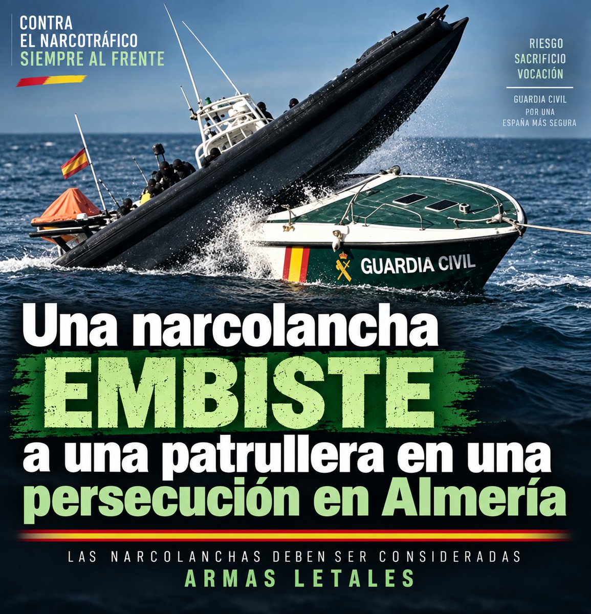 jusapol's tweet photo. 🔴 A UNA EMBESTIDA POR MES.

Las narcolanchas se utilizan como ARMAS LETALES contra nuestros compañeros mientras el Estado mira hacia otro lado.

En mayo, 2 guardias civiles fueron asesinados en Huelva. En agosto y septiembre, 2 patrulleras fueron embestidas en Murcia y Almería.

El poder legislativo sigue sin legislar. El  Gobierno sigue sin reconocer su #ProfesionDeRiesgoYa. Y el ministro del Interior sin restaurar el Ocon-Sur.

Todo nuestro apoyo a los agentes intervinientes.

#MarlaskaDimision