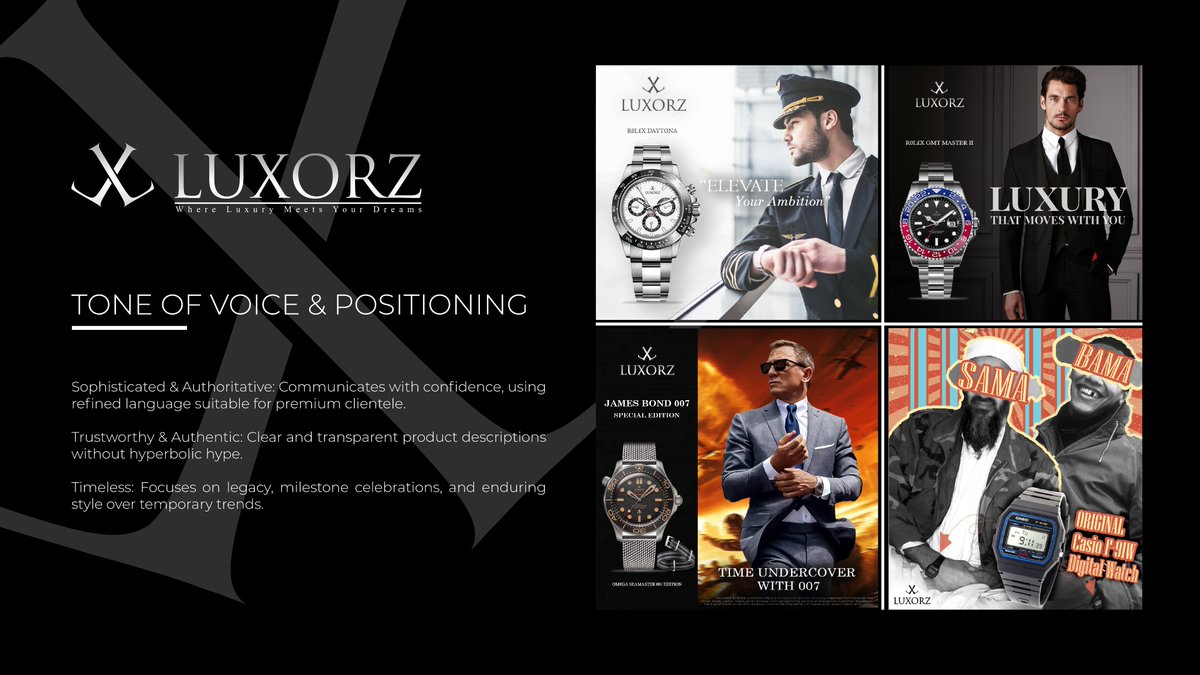 SanimDesigns's tweet photo. Building for clients vs. Building for yourself.

After months of client work, I finally crafted the brand identity for LUXORZ my own luxury watch brand.

🔗 Full case study in the comments! 

#BrandIdentity #GraphicDesign #LuxuryBranding https://t.co/9pKwNxY24X