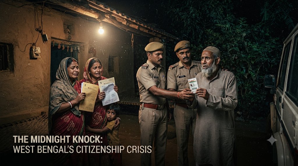 Sarcaztick's tweet photo. Imagine having an Aadhaar card, voter ID, passport, land records and other documents proving you are an Indian citizen, and still being picked up from your home at midnight and sent to a detention centre because you are accused of being a Bangladeshi.

This is happening  to Bengali Muslims in West Bengal.

According to Scroll’s report:

> Since June, at least 9 Muslim men and 2 children have allegedly been picked up from their homes, mostly during midnight raids, on suspicion of being Bangladeshi nationals.

> Families of several detainees say the police did not show them any warrant, FIR or remand order and did not give them a proper opportunity to prove their Indian citizenship.

> At least 4 of those detained had reportedly cleared the Election Commission’s recent SIR scrutiny.

> 61-year-old Ibrahim Sheikh was allegedly taken from his home around 12:30 am despite having an Aadhaar card, voter ID, pension papers and land documents. His family says they were later told that he had been sent to a detention centre.

> Jalil Akhtar was allegedly picked up while sleeping on his verandah. He was later handed over to the BSF for deportation, but the BSF reportedly returned him after he maintained that he was an Indian citizen. Police subsequently filed a case against him under the Immigration and Foreigners Act.

> Abdul Jabbar was allegedly picked up along with his two minor sons. His family says he possesses an Indian passport, birth certificate and voter ID and had voted in the recent Bengal Assembly elections.

> Sahin Sheikh was allegedly detained and, according to his lawyer, an FIR was filed nearly 20 days later after an alleged attempt to send him to Bangladesh failed.

Bengali Muslims are being harassed and detained despite having documents proving their Indian citizenship, yet the national opposition seems completely silent. 

If they cannot even speak up when people are being picked up from their homes and sent to detention centres, then what exactly is the point of having an opposition? Who will stand up for these people?