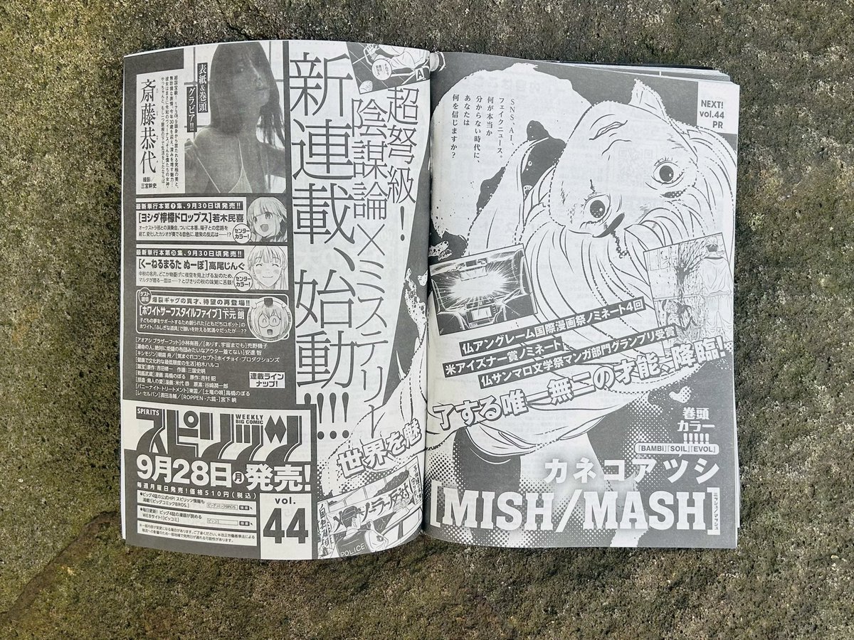 mishmash_kaneko's tweet photo. ||◤　　　　　　　      ◥||    カネコアツシ、新連載 ||◣　　　　　　　      ◢||

陰謀論 × ミステリ

カネコアツシ、スピリッツ初登場。

9月28日(月)発売 「週刊ビッグコミックスピリッツ」44号より 新連載『MISH/MASH』開始。 https://t.co/jQ9A0faGhn