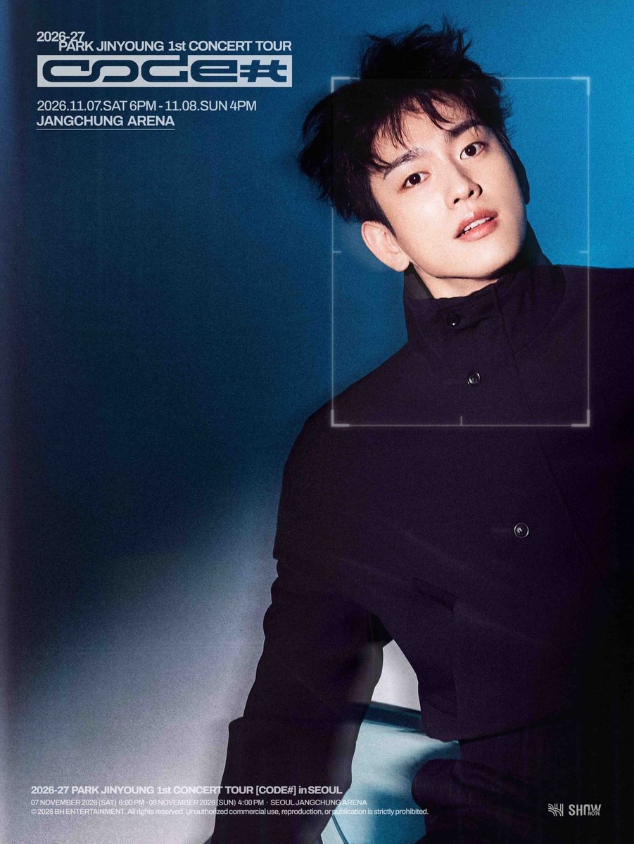 Pop7base's tweet photo. GOT7’s Park Jinyoung has announced his first ever concert tour “CODE#” across 7 cities in Asia.

📍 Seoul, South Korea — November 7–8, 2026
📍 Osaka, Japan — November 15, 2026
📍 Manila, Philippines — December 5, 2026
📍 Tokyo, Japan — December 20, 2026
📍 Taipei, Taiwan — December 26, 2026
📍 Bangkok, Thailand — January 9–10, 2027
📍 Macau, Macau — January 23, 2027