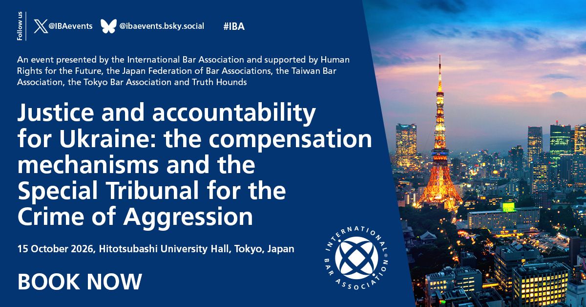 truth_hounds's tweet photo. Join us for the IBA Tokyo seminar – Justice and accountability for Ukraine: the compensation mechanisms and the Special Tribunal for the Crime of Aggression (ウクライナにおける司法と説明責任：補償メカニズムおよび侵略犯罪に関する特別法廷)!

⏰ 15 October | 12:30−16:00 (JST)
📍 @Hitotsubashi_U Hall, Tokyo, Japan (一橋大学一橋講堂)
🔗 Registration is required (参加登録): https://t.co/WS6jFIMNz2

The seminar will examine the developing Special Tribunal for the Crime of Aggression against Ukraine (#STCA), the Register of Damage for Ukraine (#RD4U), and the future Claims Commission and Compensation Fund, while exploring how Japan, the Asia Pacific region and the wider international community can support these accountability efforts and uphold the international rule of law.

Conference programme: https://t.co/QIxU8VGaq4
会議プログラムはこちら: https://t.co/o7HhptSl2o

An event presented by @IBAnews and supported by Human Rights for the Future, the ICC Asia-Pacific Academic Network for International Criminal Justice (APN), @JFBAsns, the Taiwan Bar Association, the Tokyo Bar Association and Truth Hounds.