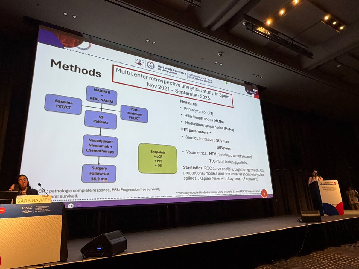 gecp_org's tweet photo. @AVanessaOspinaS miembro del GECP @HospiPtaHierro presenta en #WCLC2026 nuevos resultados de NADIM II y REAL-NADIM.
➡️ Mini oral - Role of PET/CT in the Neoadjuvant Chemoimmunotherapy Approach for Resectable NSCLC: Results from the NADIM II and REAL-NADIM Trials
👉El trabajo profundiza en el papel del PET/CT en el abordaje neoadyuvante del CPNM resecable.