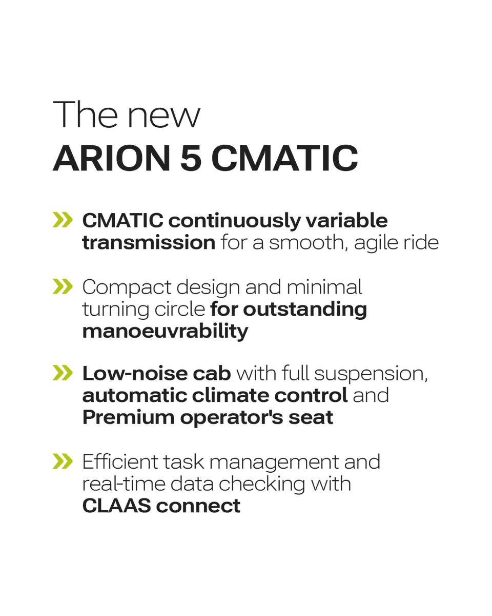 CLAAS_Eastern's tweet photo. 📢 The new #ARION 5 CMATIC is one of the most powerful 4-cylinder tractors combining manoeuvrability and efficient operation with a high level of driving comfort😀

Read more on the Eastern website 👉https://t.co/7HIVxVr4xh

#ClaasEastern #ClaasChallengeAccepted #Arion5 #Tractor https://t.co/Fh8jS33Lc7